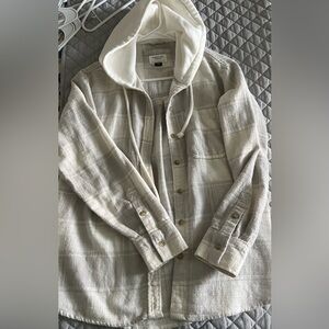American Eagle Outfitters Cream Plaid Shirt hoodie